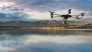 Drone Flying Over Lake