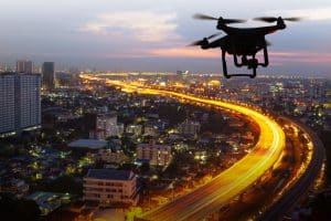 Drone Flying Above City