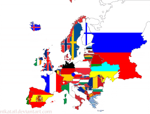 Europe Flags on World Map