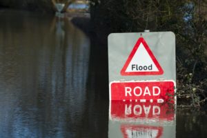 Flood Sign In Flood Water