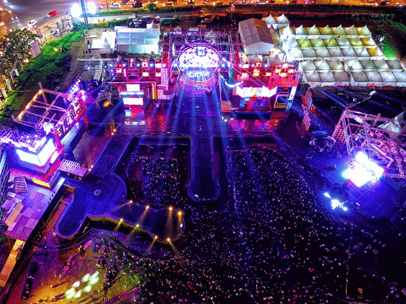 Aerial footage of a concert demonstrating event drones and drone shows