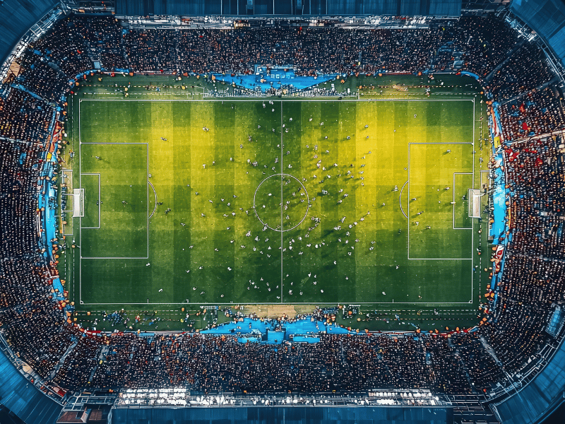 Overhead aerial photo of a football pitch representing drones in sport