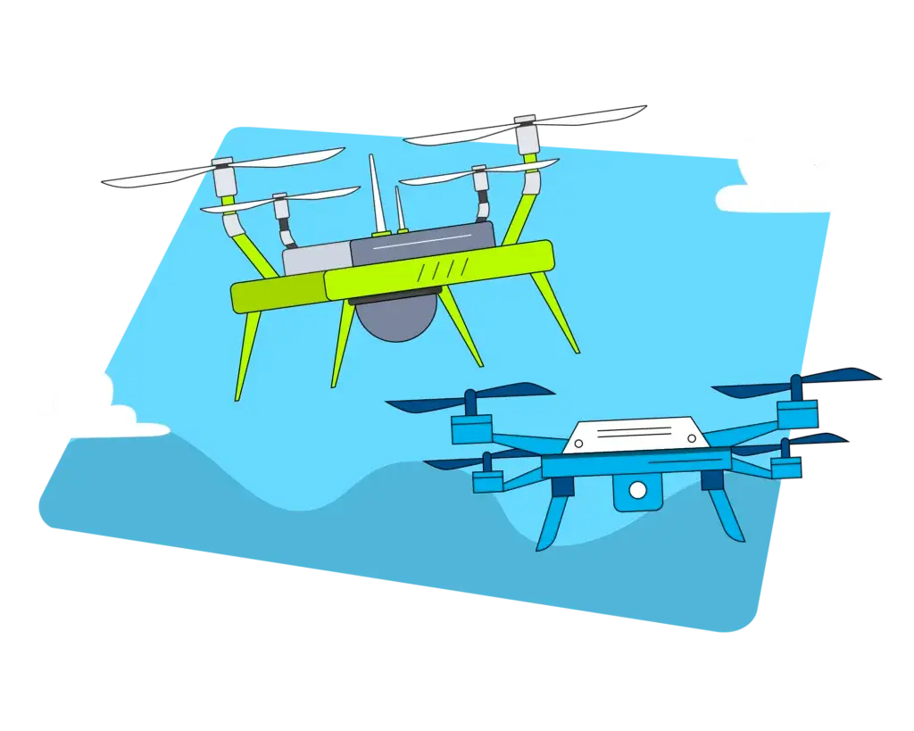 Two drones flying side by side.