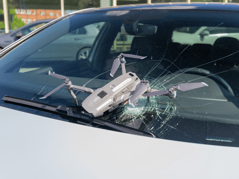 Drone crashed into a car's windscreen