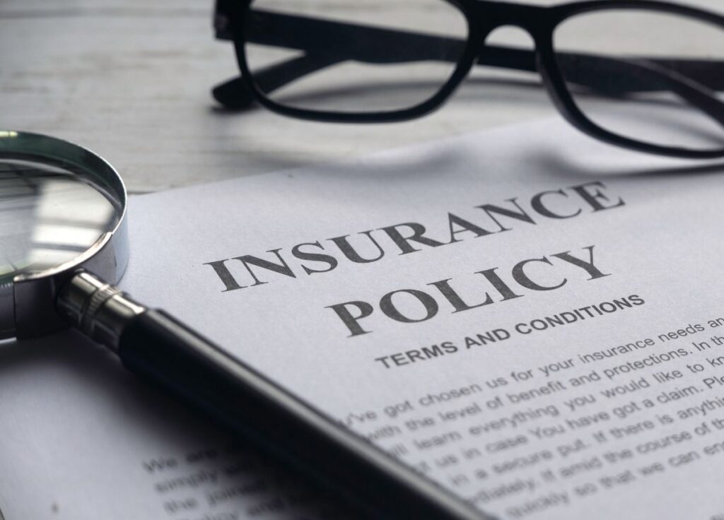 An insurance policy document, showing the importance of knowing how your drone insurance policy is structured.