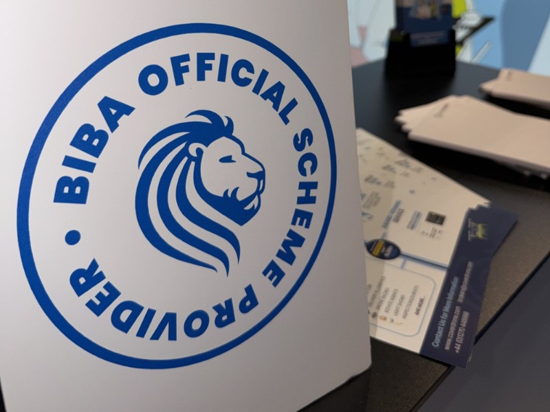 A depication of a sign on the Coverdrone Stand at BIBA Conference 2026, showing that Coverdrone is the BIBA Scheme Provider for Drone Insurance