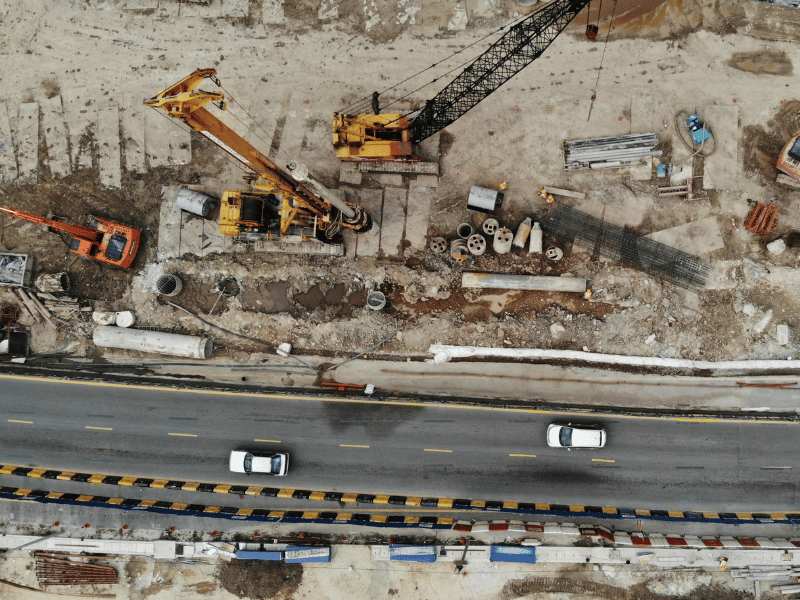 Aerial drone view of a construction site used for mapping and surveying