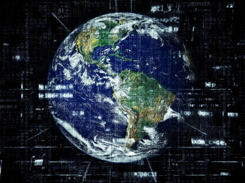 Picture of the Earth connected by a network of data