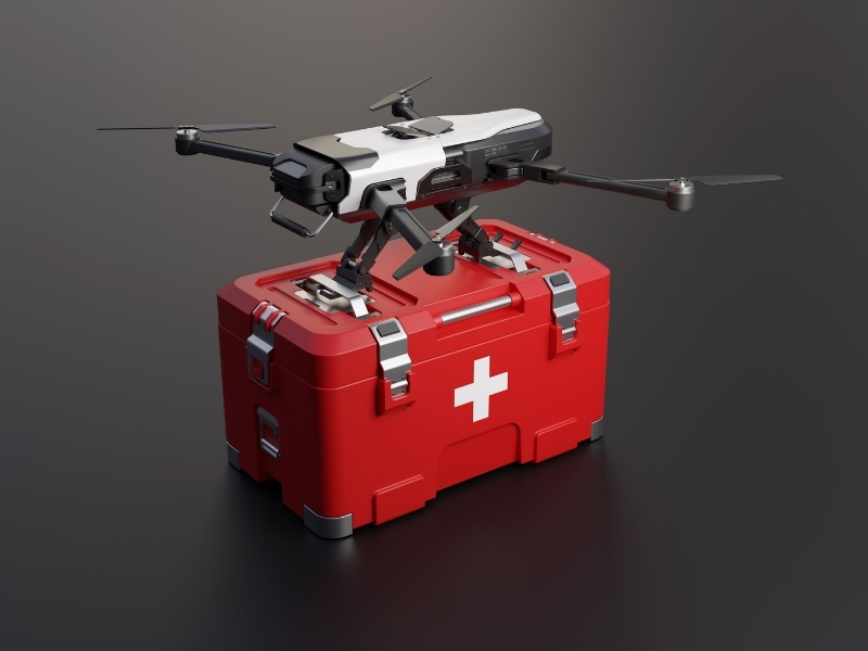 A drone equipped with a medical box